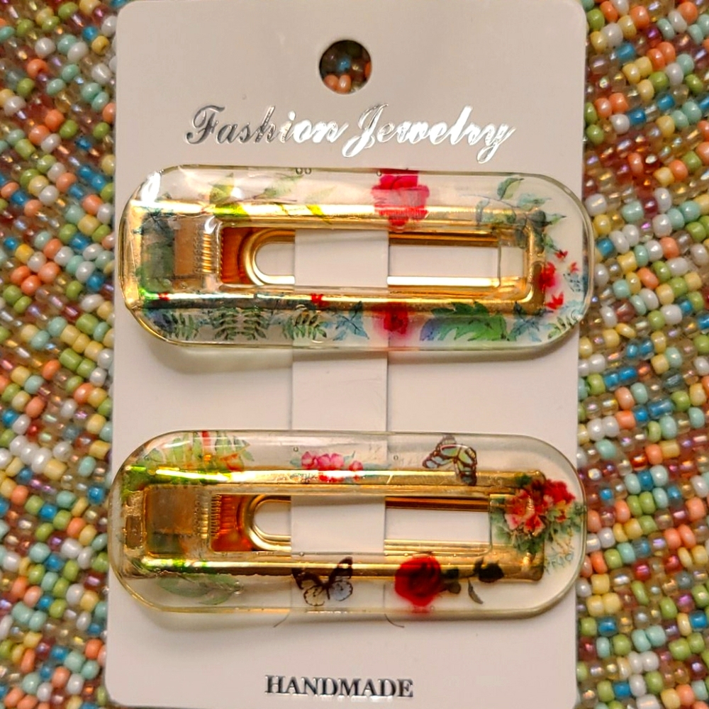 Acrylic Floral Barrette Set
